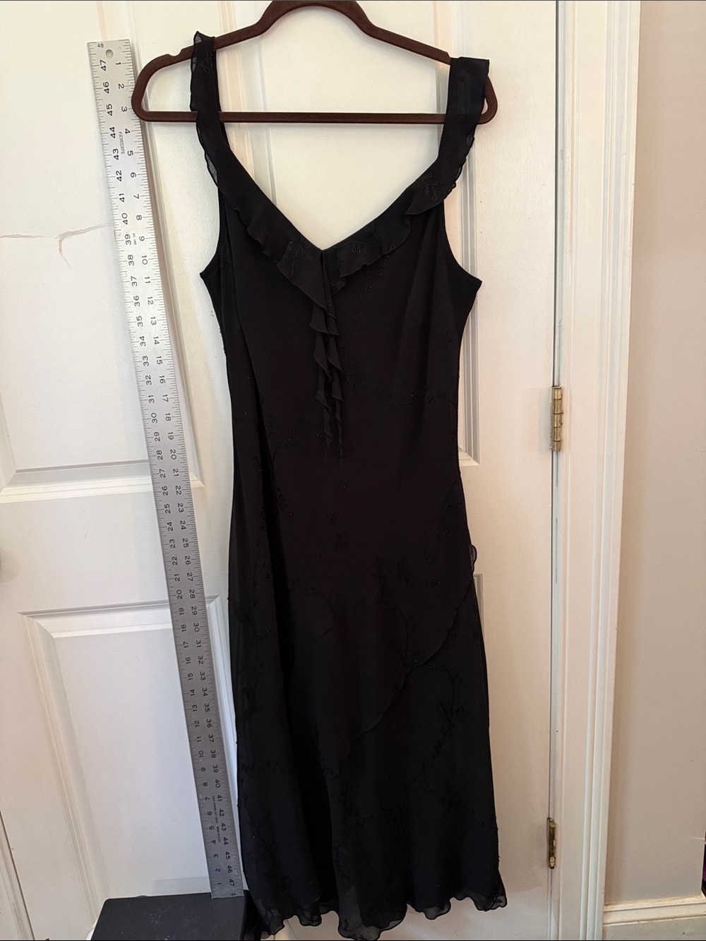 Black Ruffled V-Neck Midi Dress